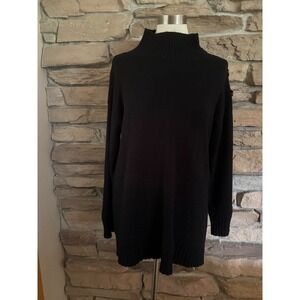 Anthropologie Black Mock Neck Button Shoulder Tunic Sweater Womens M